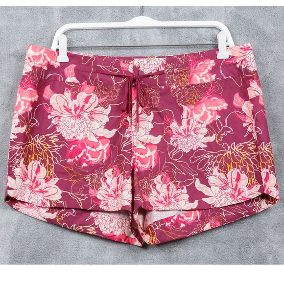 CALIA Floral Drawstring Board Shorts Quick Dry Athleisure Pink Womens Sz L - Picture 1 of 6